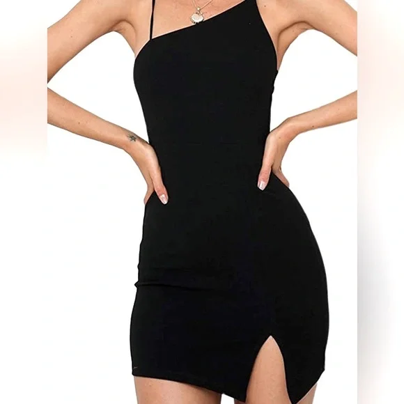LBD mini dress Spaghetti Strap Black Dress Clubwear Bodycon NWT - Picture 1 of 5